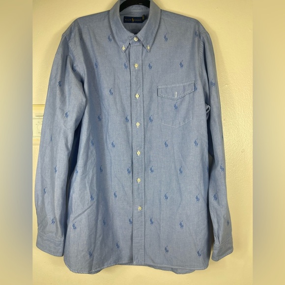 Polo Ralph Lauren Pony AOP Logo Logomania Collared Causal Dress Shirt XL - Picture 4 of 7